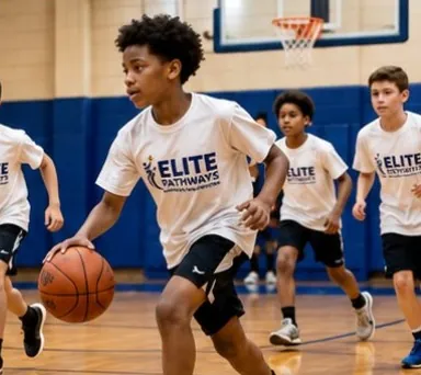 Client-supplied illustration of students practicing basketball